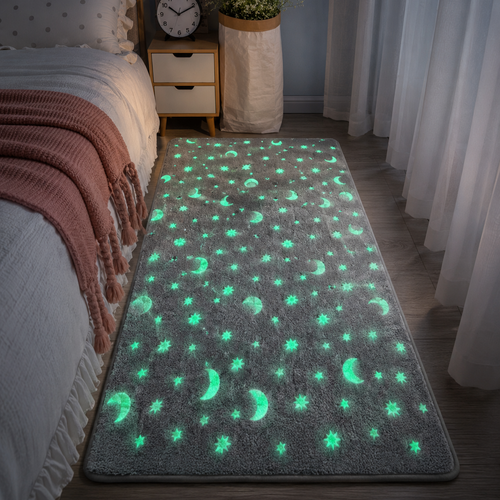 Glow in the Dark Area Rug for Children – Moon and Star Pattern