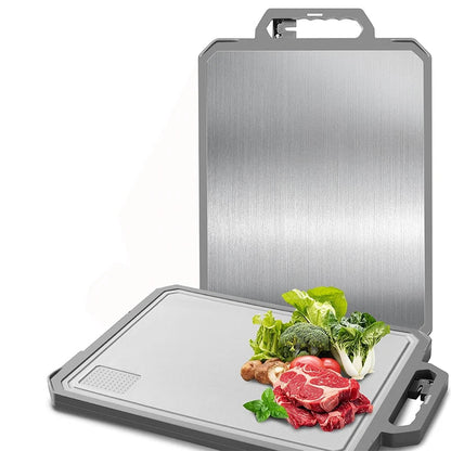 Dual-Sided Stainless Steel Cutting Board | 304 Grade | Includes Knife Sharpener