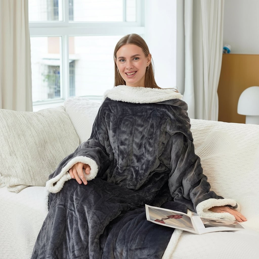 Cozy Wearable Electric Blanket with Sleeves and Foot Pouch