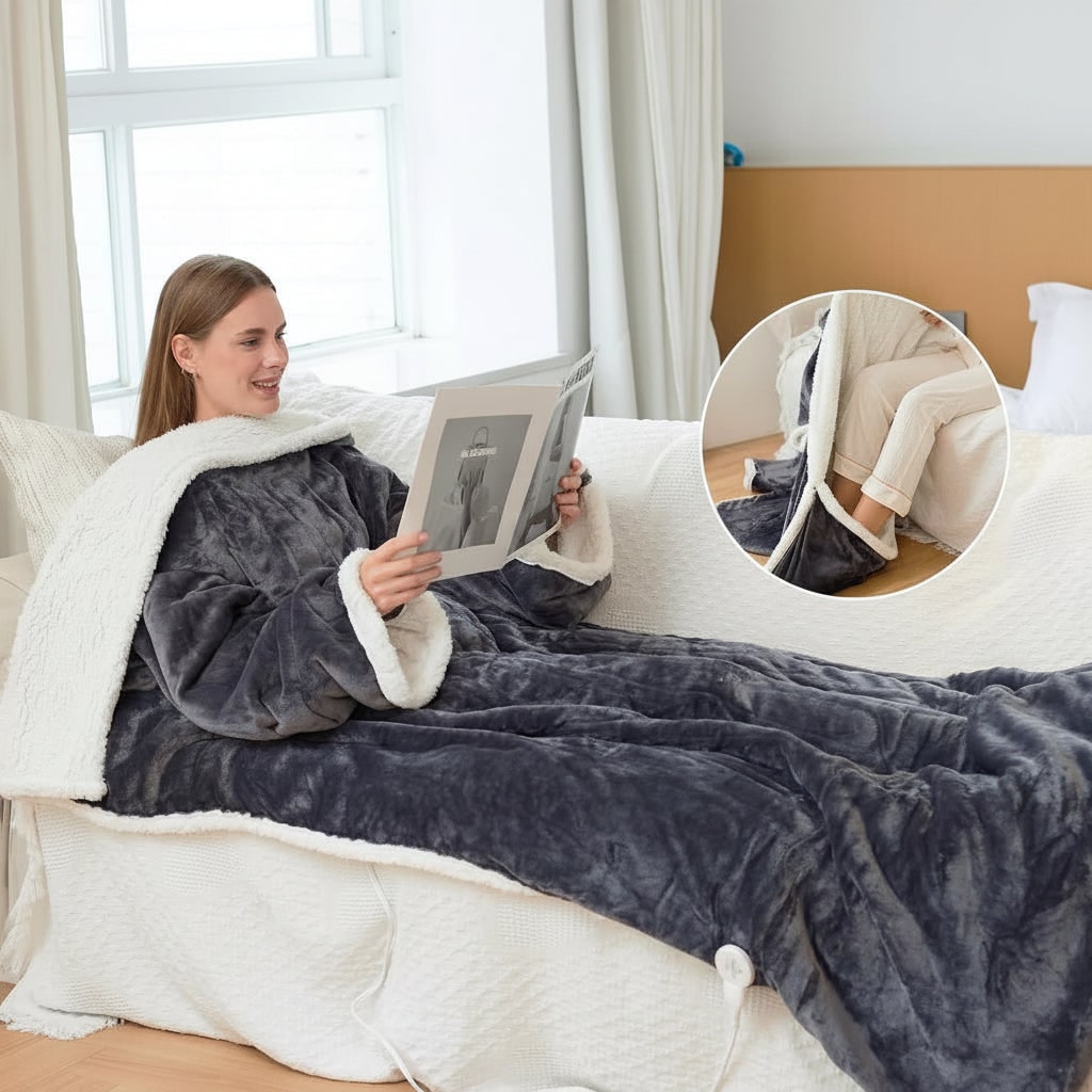 Cozy Wearable Electric Blanket with Sleeves and Foot Pouch