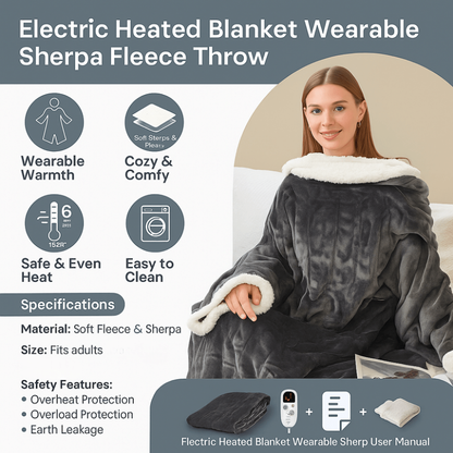 Cozy Wearable Electric Blanket with Sleeves and Foot Pouch
