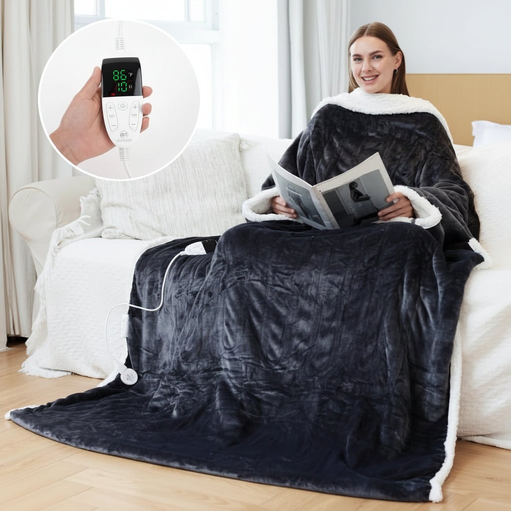 Cozy Wearable Electric Blanket with Sleeves and Foot Pouch