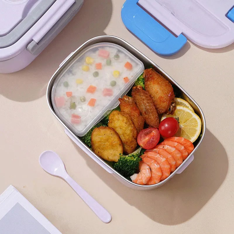 Portable Heated Meal Container with Stainless Steel Insert and Insulated Bag