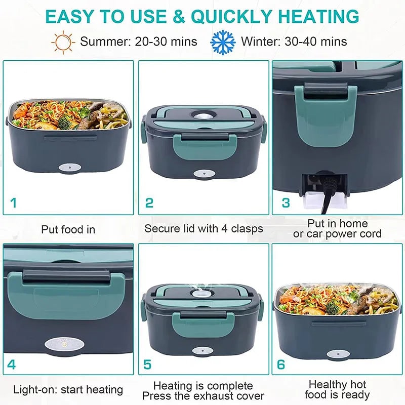 Portable Heated Meal Container with Stainless Steel Insert and Insulated Bag