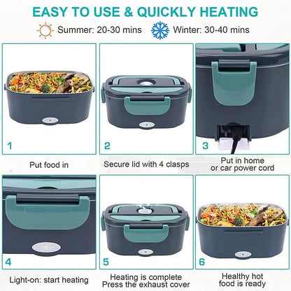 Portable Heated Meal Container with Stainless Steel Insert and Insulated Bag