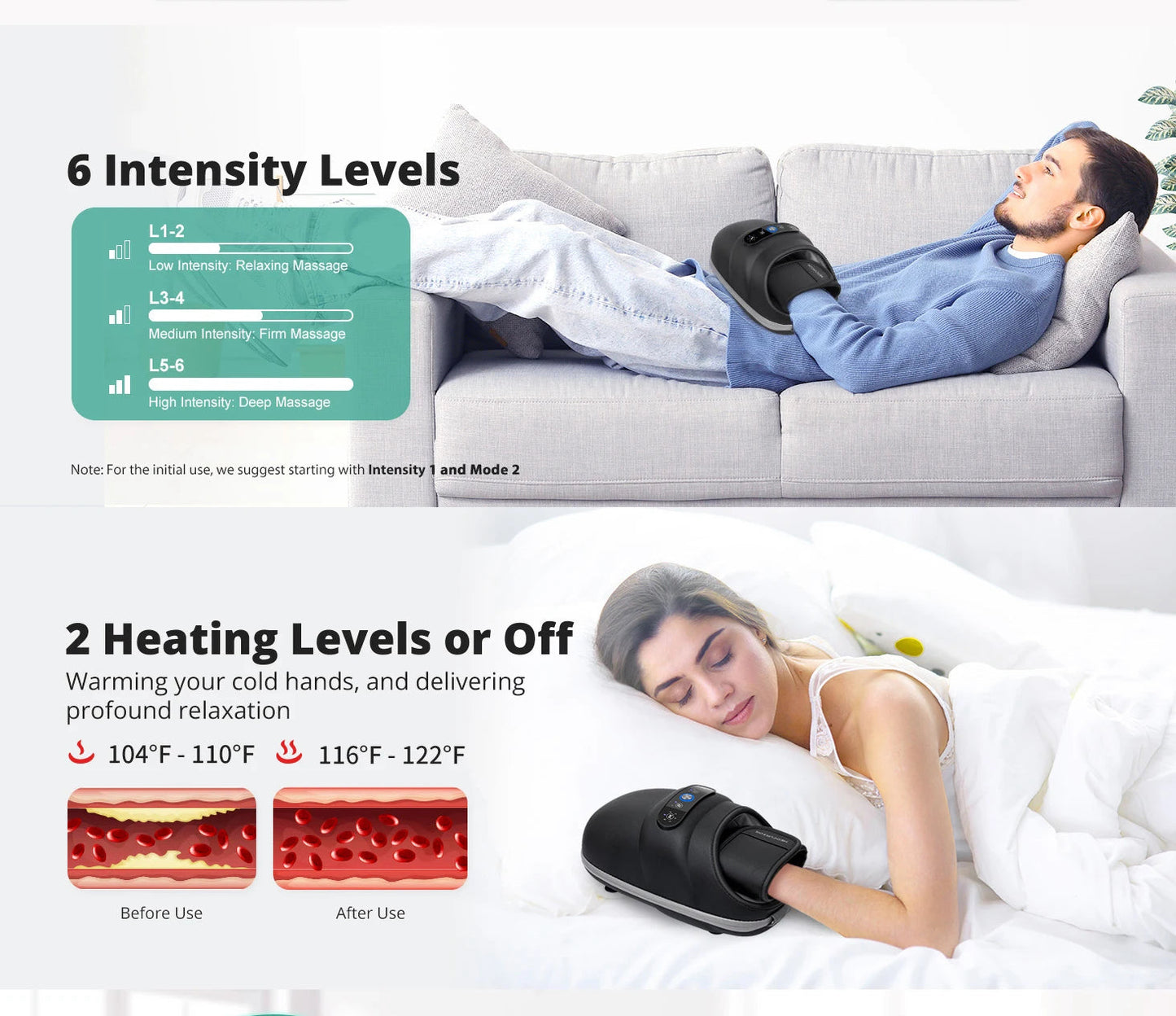 Wireless Hand Massager with Heat and Air Compression | 6 Settings for Fingers, Palms, and Wrists, USB-C Rechargeable