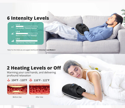 Wireless Hand Massager with Heat and Air Compression | 6 Settings for Fingers, Palms, and Wrists, USB-C Rechargeable