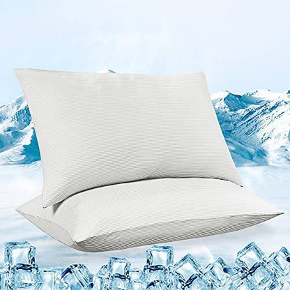 Cooling Pillowcase Set of 2 – Silky White Stripe Design, Q-Max 0.3 Technology