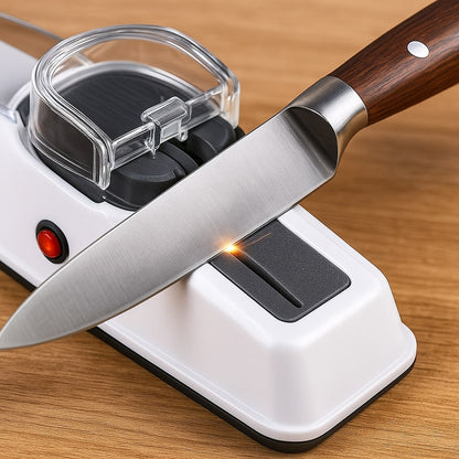 USB Rechargeable Electric Knife Sharpener with Three Grinding Stages and Blade Guide – Compact Non-Slip Design for Kitchen Knives