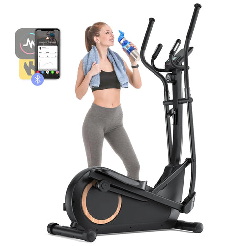 Elliptical Trainer with 18.5-Inch Stride | 8 Resistance Settings, LCD Display, Heart Rate Monitors, 400 lb Weight Limit & Self-Powered Operation