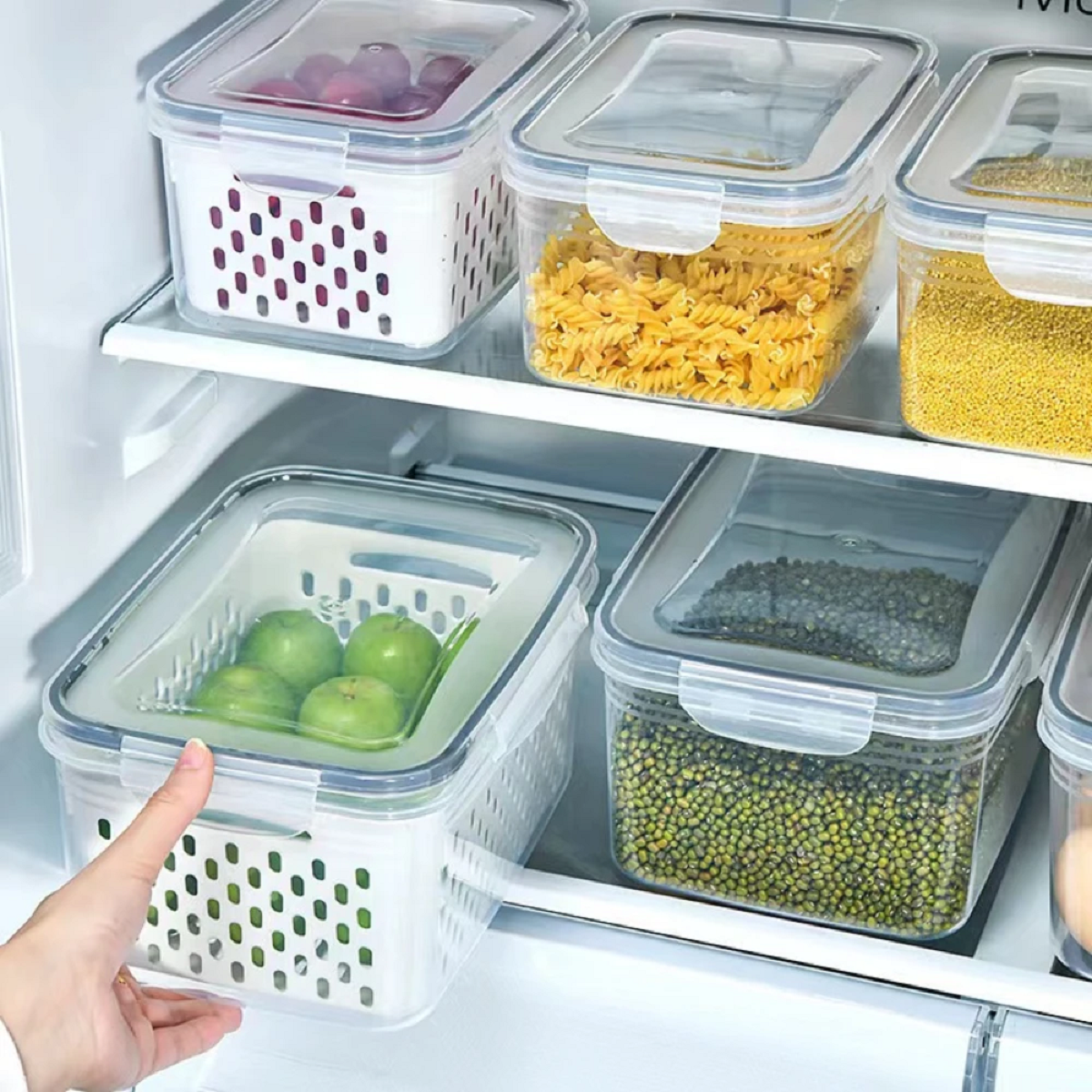 Drain Basket for Fresh Fruits and Vegetables - Refrigerator Storage Organizer