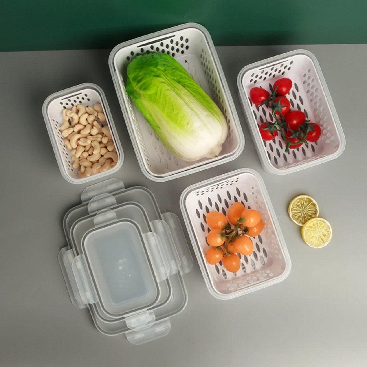 Drain Basket for Fresh Fruits and Vegetables - Refrigerator Storage Organizer