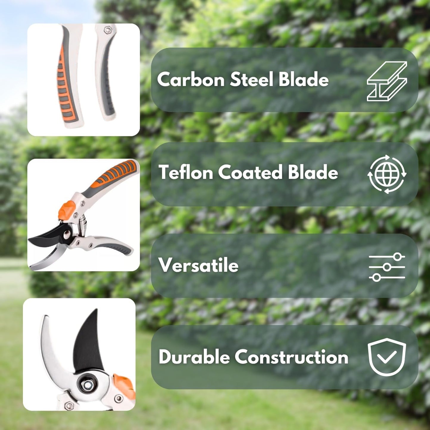 Precision Pruner with Carbon Steel Blade | Cuts Branches Up to 19mm | Ergonomic Soft Grip Handles | Ideal for Gardening & Fruit Harvesting