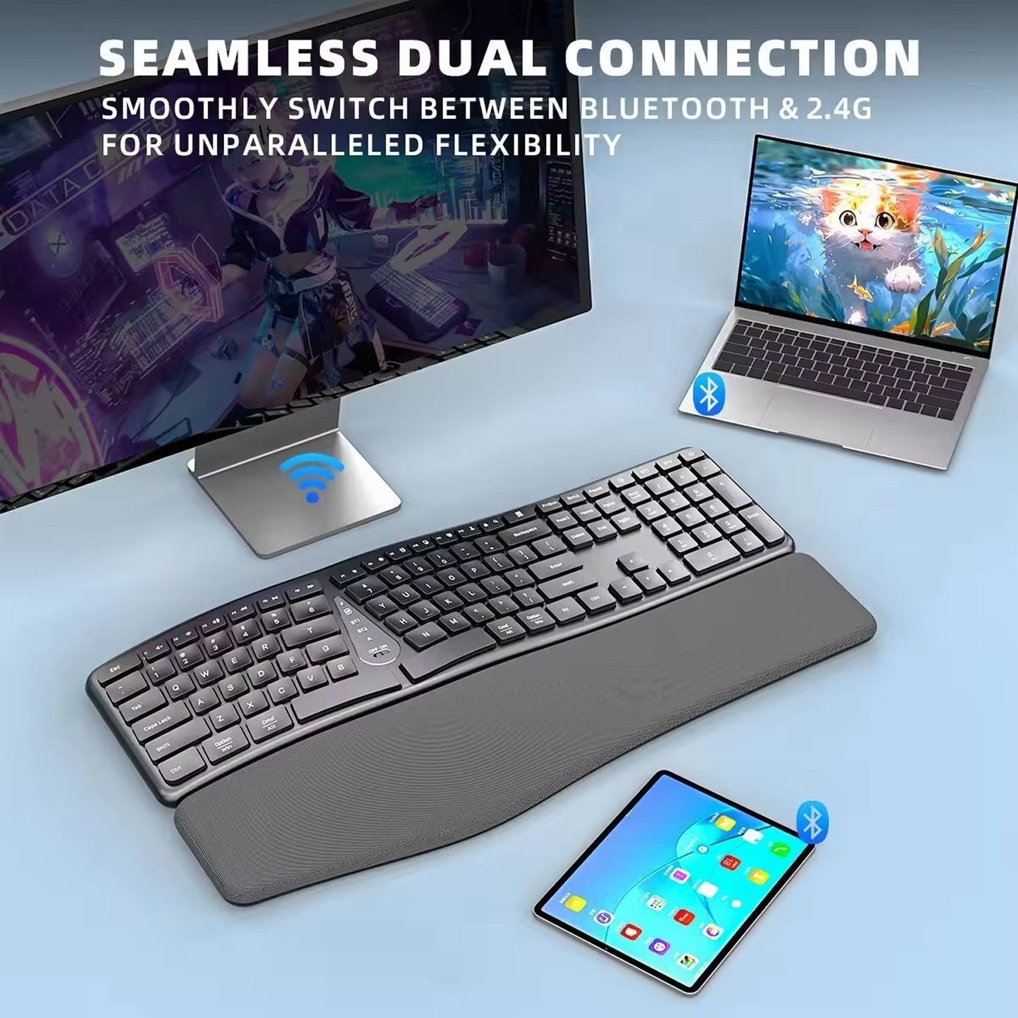Wireless Ergonomic Keyboard for Comfortable Typing