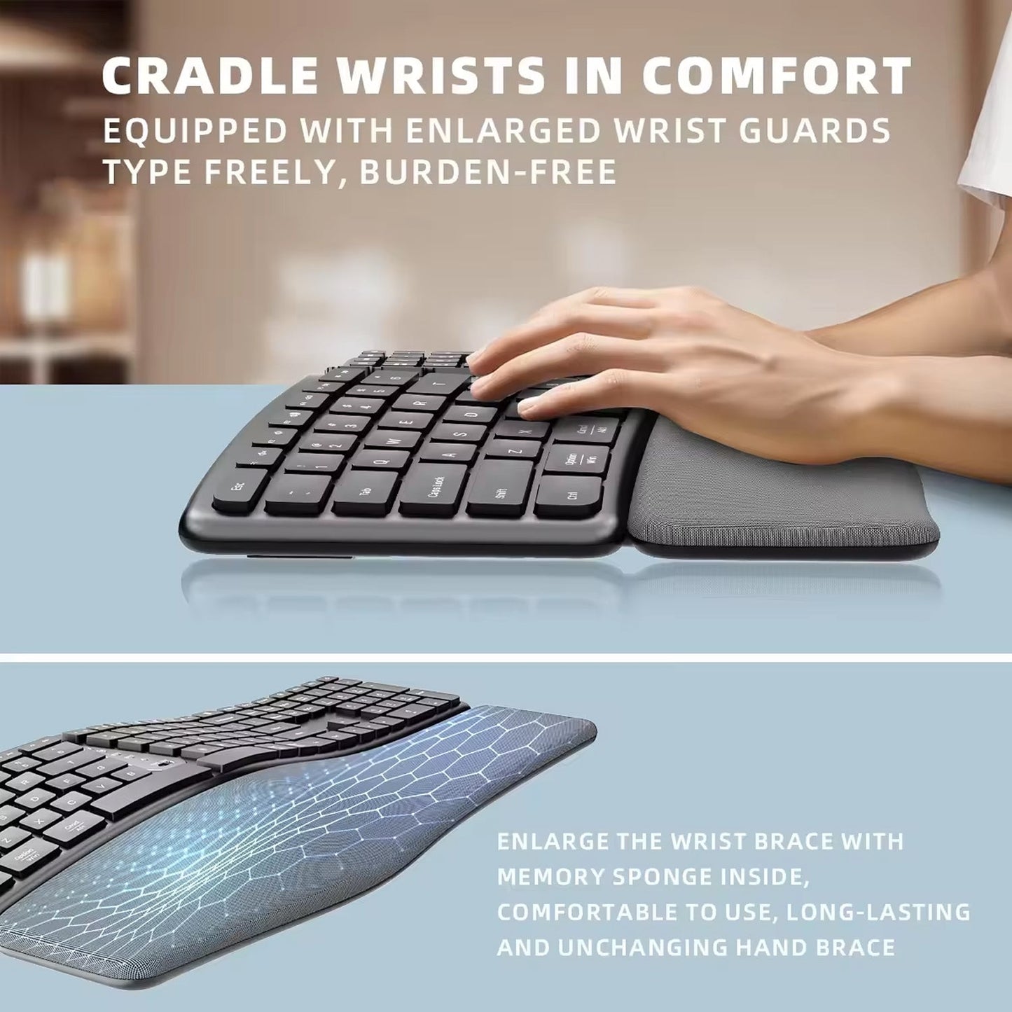 Wireless Ergonomic Keyboard for Comfortable Typing