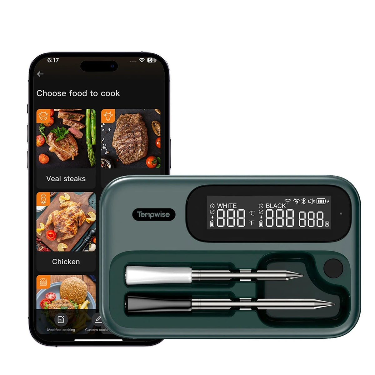 Bluetooth Meat Thermometer with Long and Short Probes for BBQ