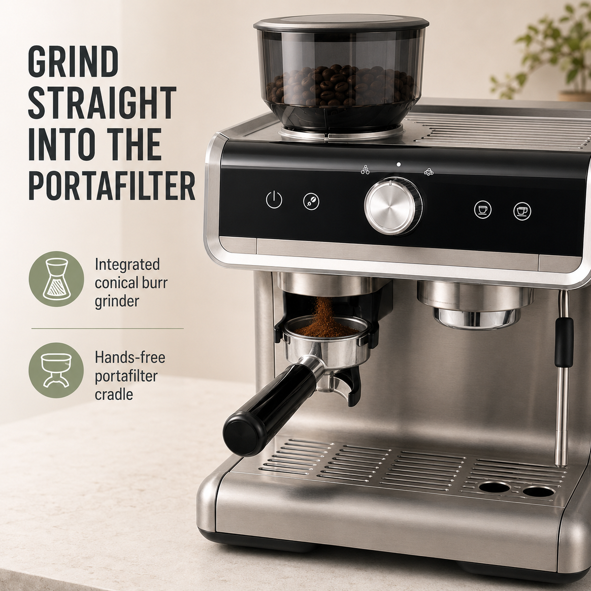 Espresso Maker with Integrated Burr Grinder, 20-Bar Pressure, 30 Grind Options, Steam Wand & 94.6 fl oz Reservoir