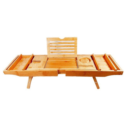 Versatile Bamboo Bath Caddy Tray with Adjustable Compartments
