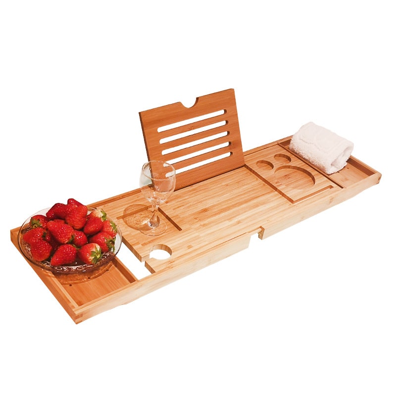 Versatile Bamboo Bath Caddy Tray with Adjustable Compartments