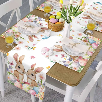 Easter Bunny and Colorful Eggs Table Runner | Linen Spring Decor 150x33cm - 200x33cm