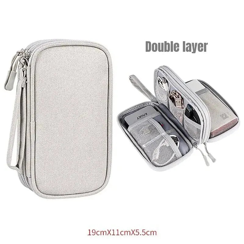 Travel Cable Organizer with Waterproof Storage Bag – Double-Layer Electronics Case