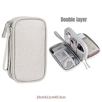 Travel Cable Organizer with Waterproof Storage Bag – Double-Layer Electronics Case
