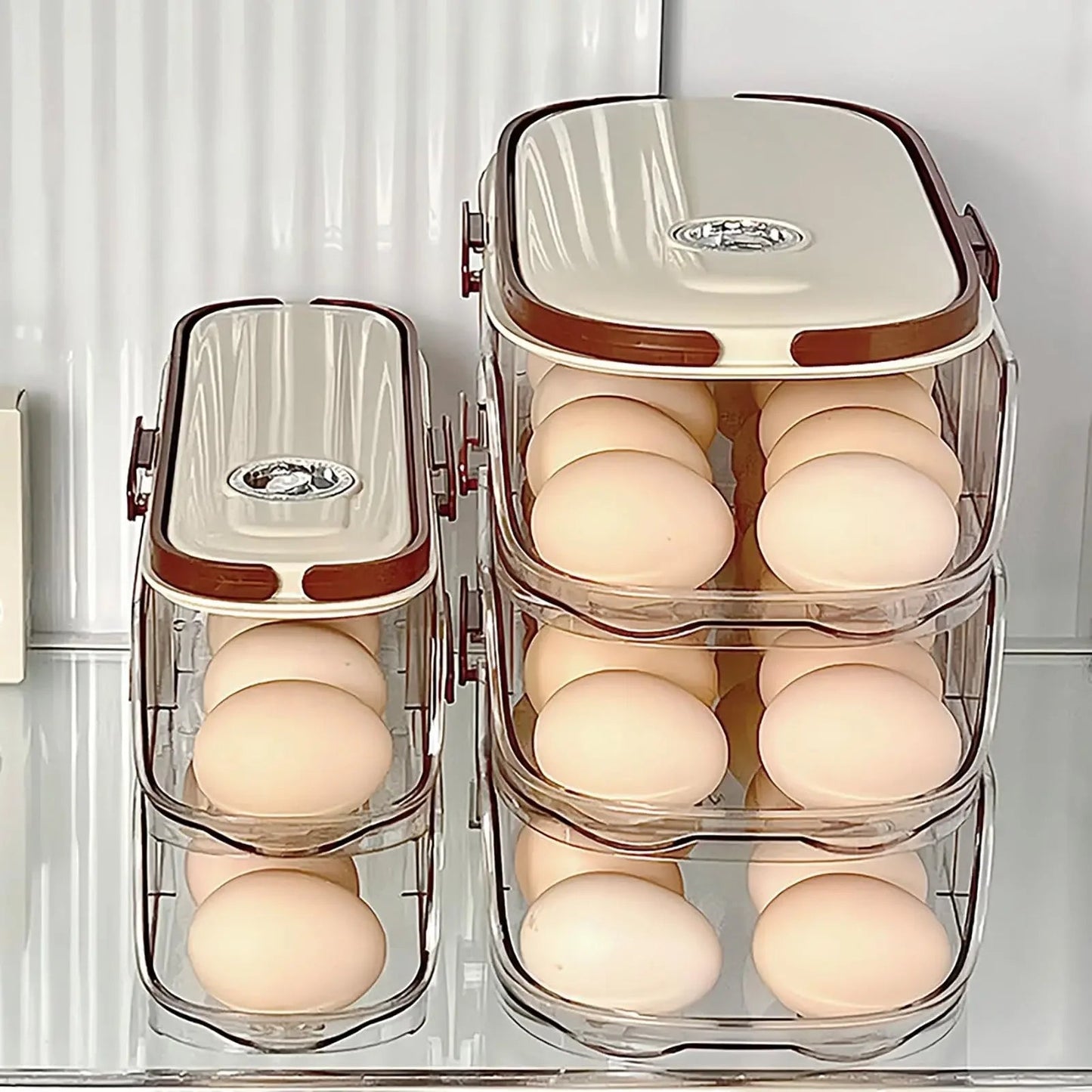 Rolling Refrigerator Egg Holder | Stackable Transparent Storage Box with Lid