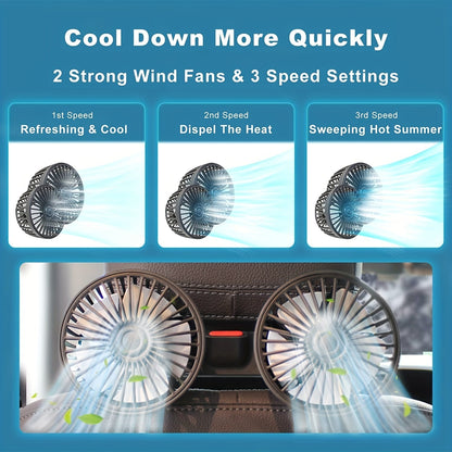 Compact Dual-Head Car Fan - 360° Rotating Air Conditioner with Strong Wind
