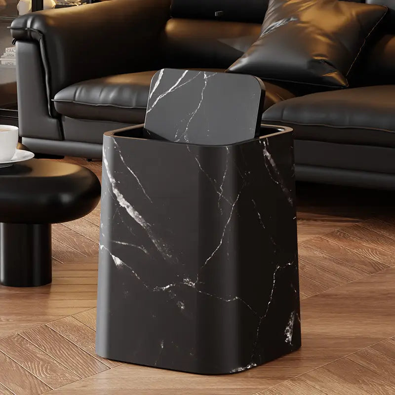 360° Rotating Lid Trash Bin with Marble Pattern
