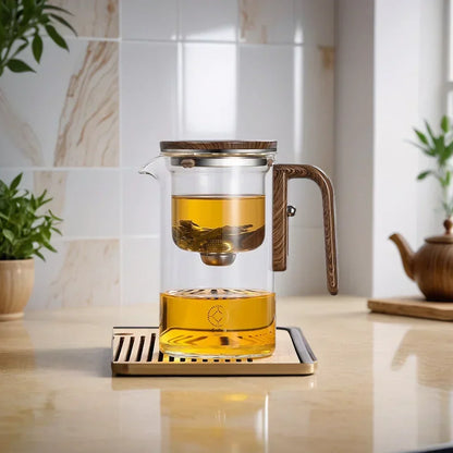 Chic Brew - Stylish Glass Teapot with Wooden Handle & Strainer