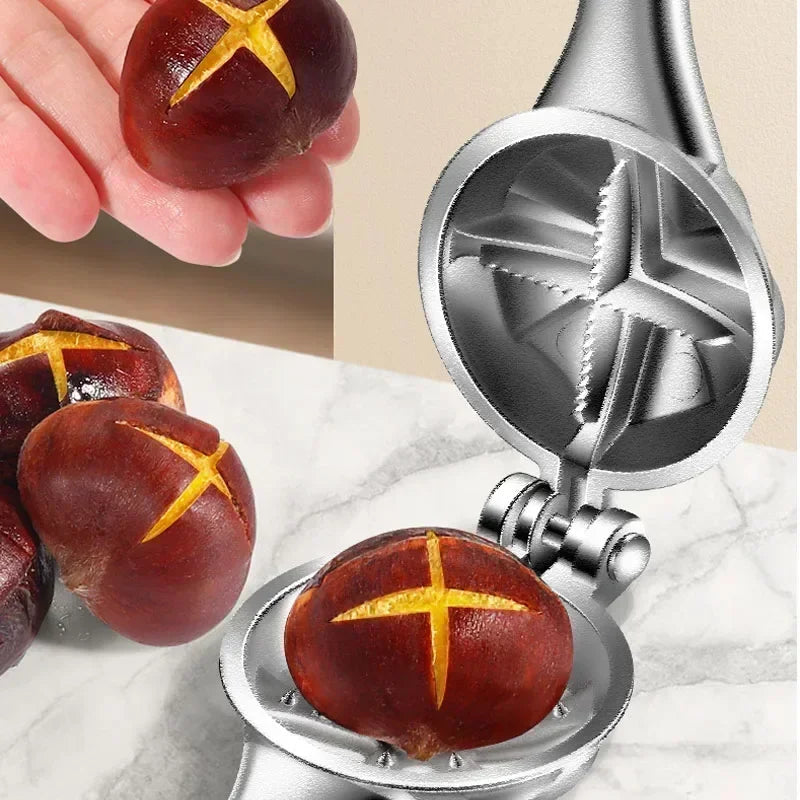 Stainless Steel Nut Cracker with Cross Blade and Shelling Aid