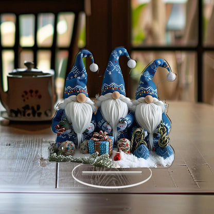 Set of 3 Blue Christmas Gnome Figurines | 18 cm Acrylic Table Decor for Living Room, Kitchen & Office