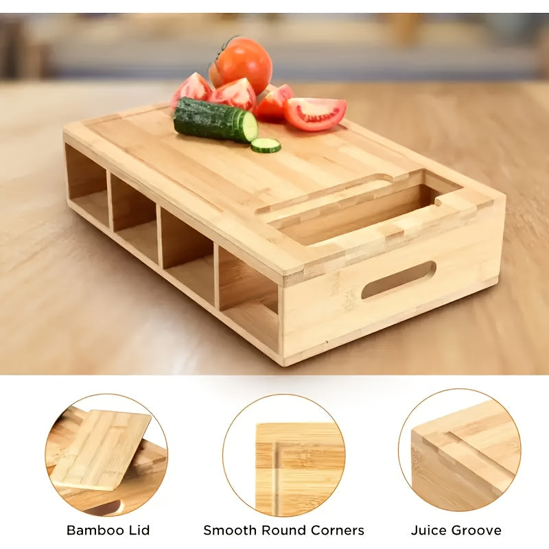 Bamboo Prep Station with Cutting Board Trays and Grater Storage
