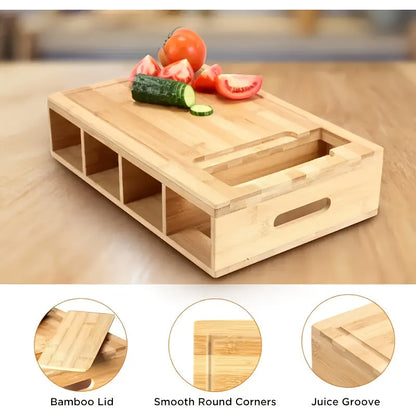 Bamboo Prep Station with Cutting Board Trays and Grater Storage