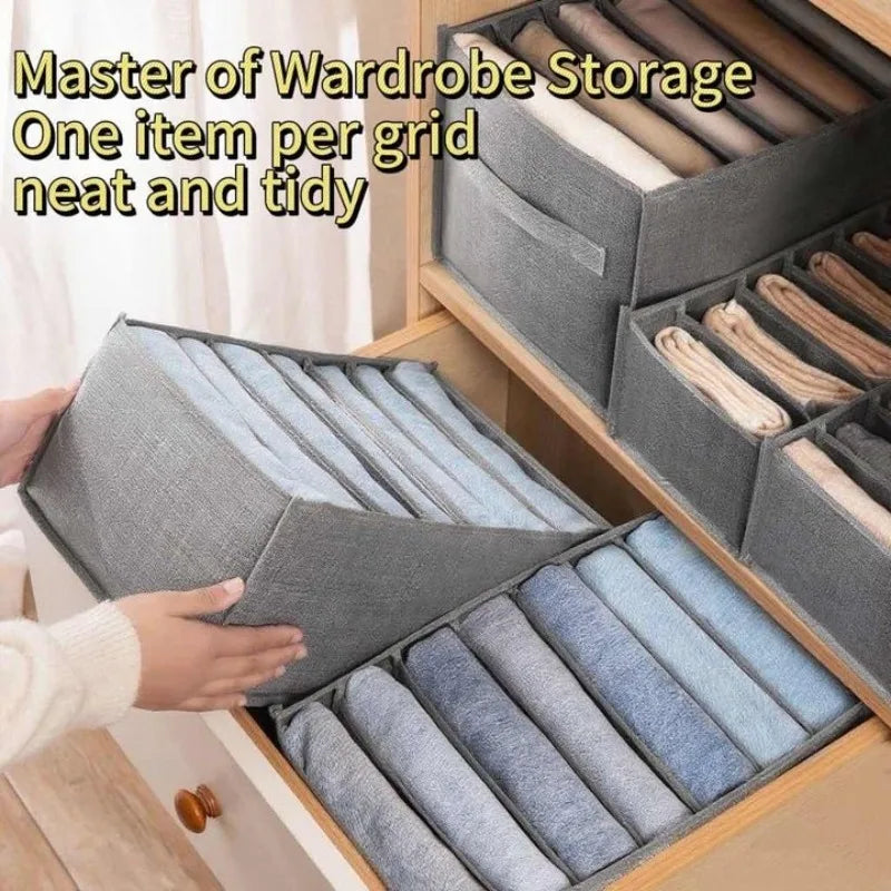 Foldable Clothes Organizer with 7-9 Compartments | Breathable Mesh Storage for Jeans & T-Shirts