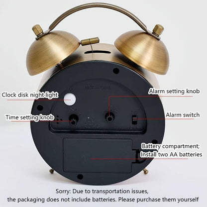 Scandinavian Vintage Twin Bell Alarm Clock with Luminous Metal Design