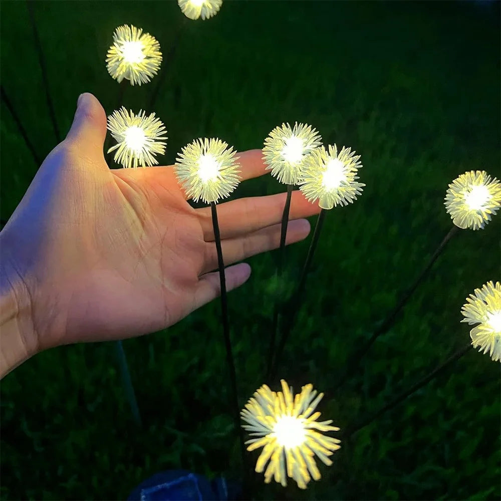 6-Flame LED Outdoor Lawn Lights - Solar Dandelion Design with Steady & Flash Modes for Garden Decoration