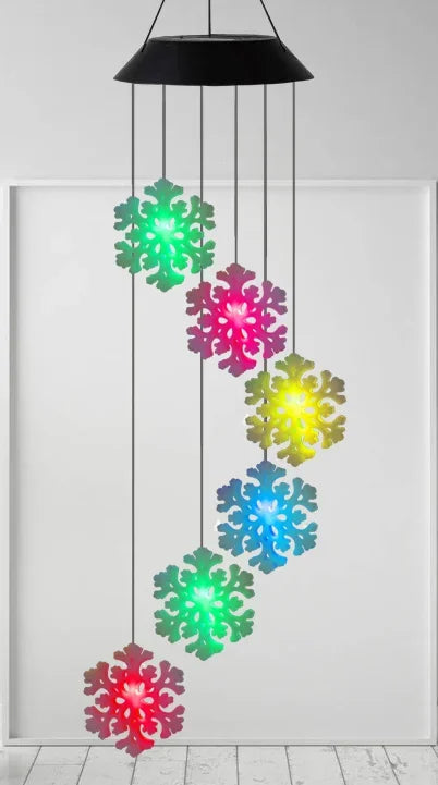 Solar-Powered Wind Chime with LED Snowflakes – Waterproof Hanging Light for Garden, Balcony & Patio