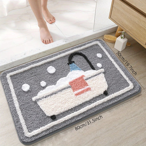 Soft, Water-Absorbent Rectangular Bath Mat with Non-Slip TPR Backing – 2.5 cm Thick, Machine Washable