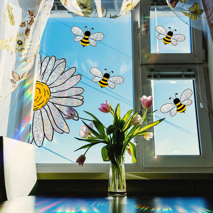 Bee and Sunflower Window Sticker | Rainbow Effect | Electrostatic PVC