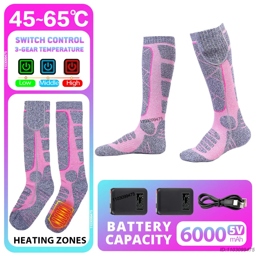 Heated Socks with Rechargeable 6000 mAh Battery | Up to 10 Hours Warmth | Unisex Thermal Socks for Outdoor, Skiing & Winter Use