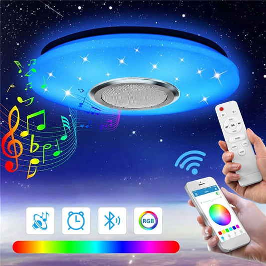Auralite Smart Ceiling Light | RGB LED Fixture | Bluetooth Speaker & Remote | App-Controlled Dimming | 36W