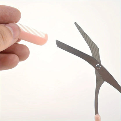Integrated Comb Eyebrow Scissors for Precise Grooming and Styling - Stainless Steel and Plastic