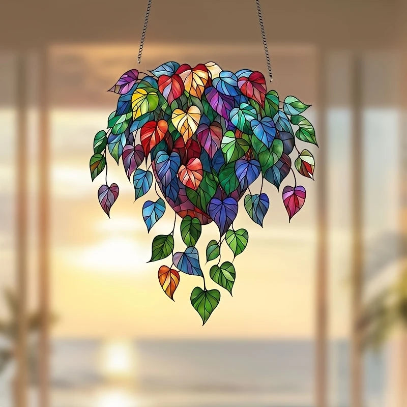 Acrylic Flower Pot Sun Catcher Pendant | 20 cm | 2D Color Print | Window Decoration