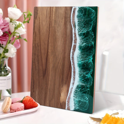 Wooden Cutting Board with Ocean Resin – Charcuterie and Cheese Platter
