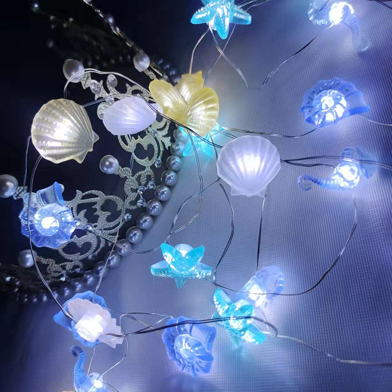 Ocean-Themed LED String Lights | 2m Length | 20 Bulbs | Shell & Starfish Design | Perfect for Birthdays, Parties & Kids' Rooms