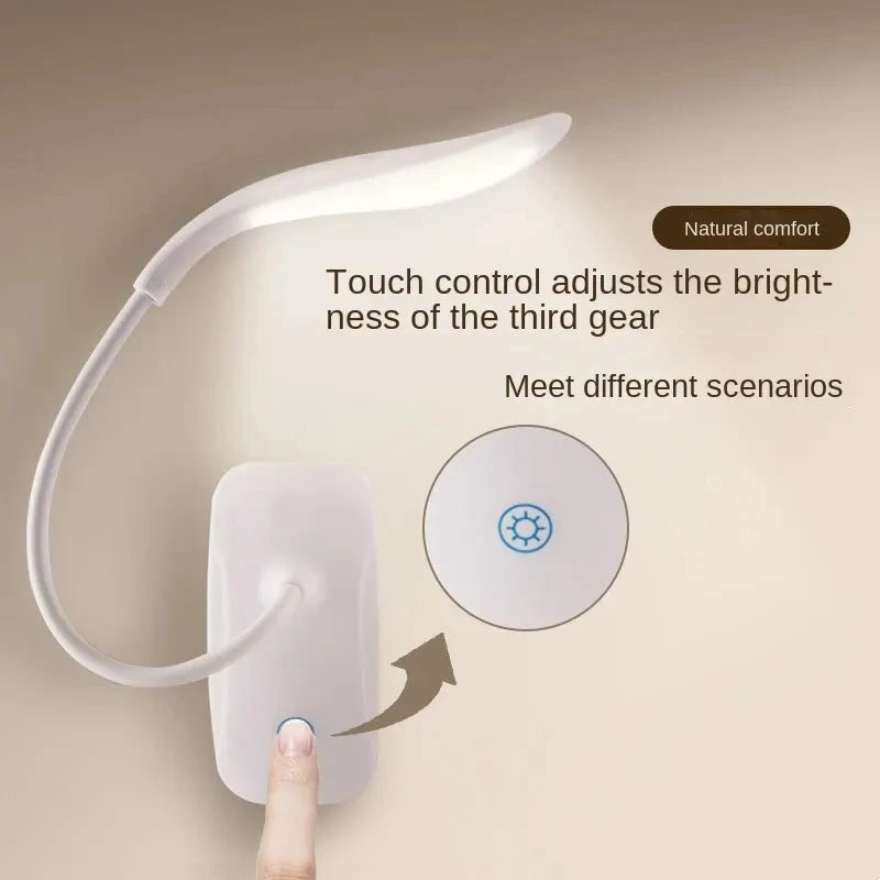 Rechargeable LED Desk Lamp with Touch Dimming and Clip Holder