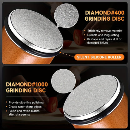 DuoSharp Sharpening Stone Set with Magnetic Holder | Diamond Stone | 15° & 20° Angles | Wood & Metal