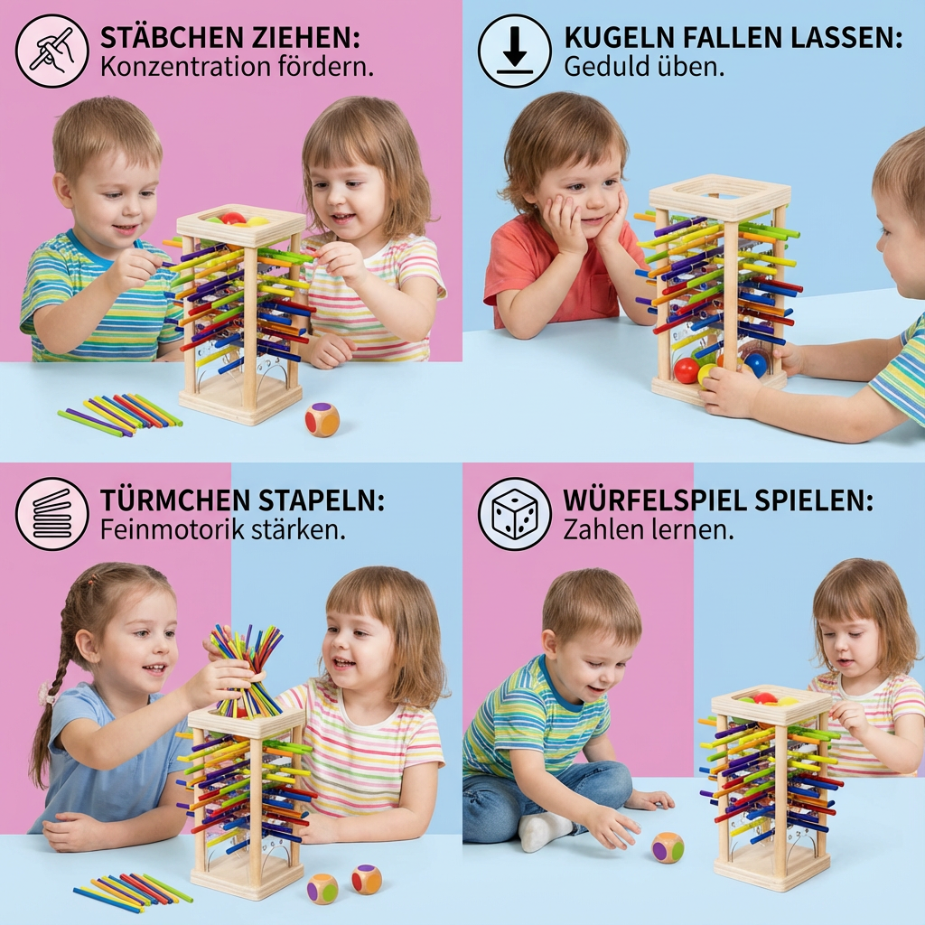 3-in-1 Wooden Ball and Stick Skill Game for Educational Play