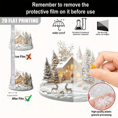 Acrylic Christmas Ornament - Snow Village with Reindeer Scene - Flat 2D Design